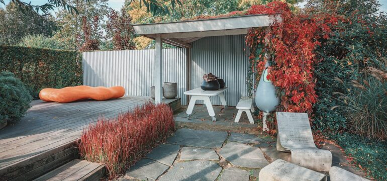 A backyard turned into a patio and garden